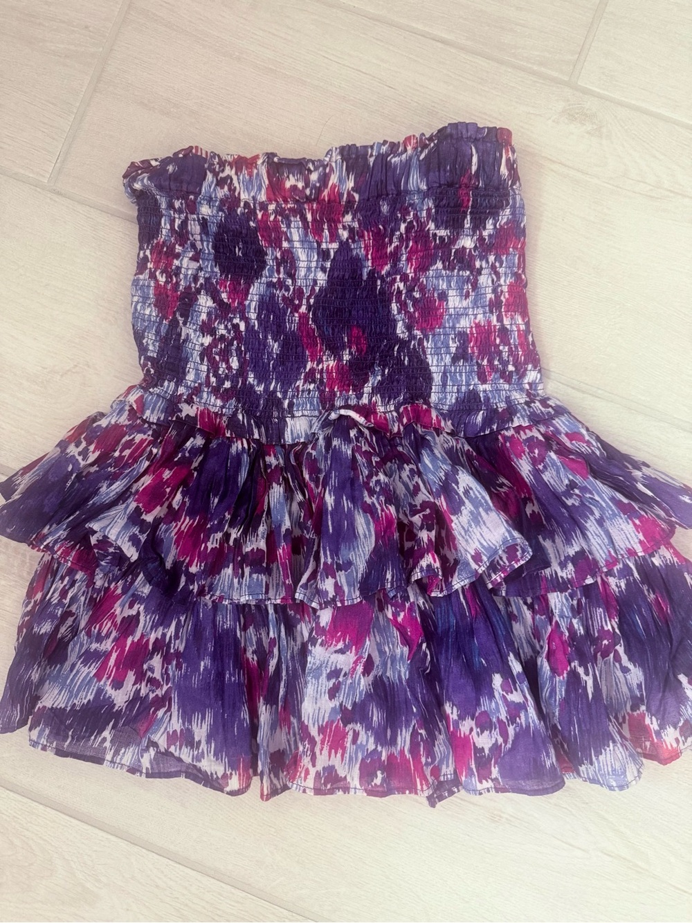 Isabel Etoile Marant Smocked Ruffle Skirt in Purple Print